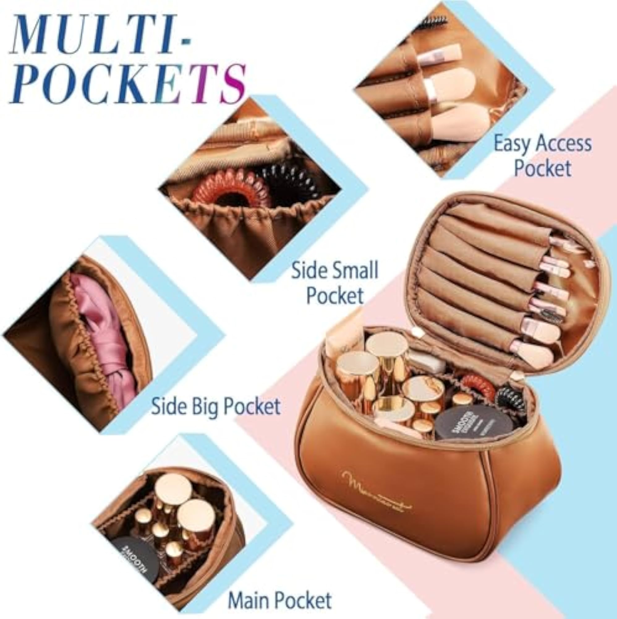 Large Capacity Waterproof Leather Makeup Organizer for Women